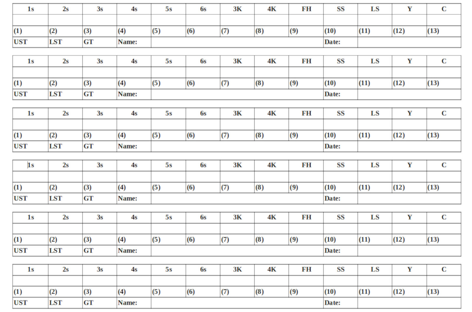 Standard Yahtzee Notation Scorecard