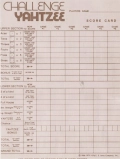 Challenge Yahtzee Score card, ©1974 Milton Bradley