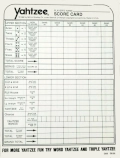 Yahtzee Score card, ©1982 Milton Bradley