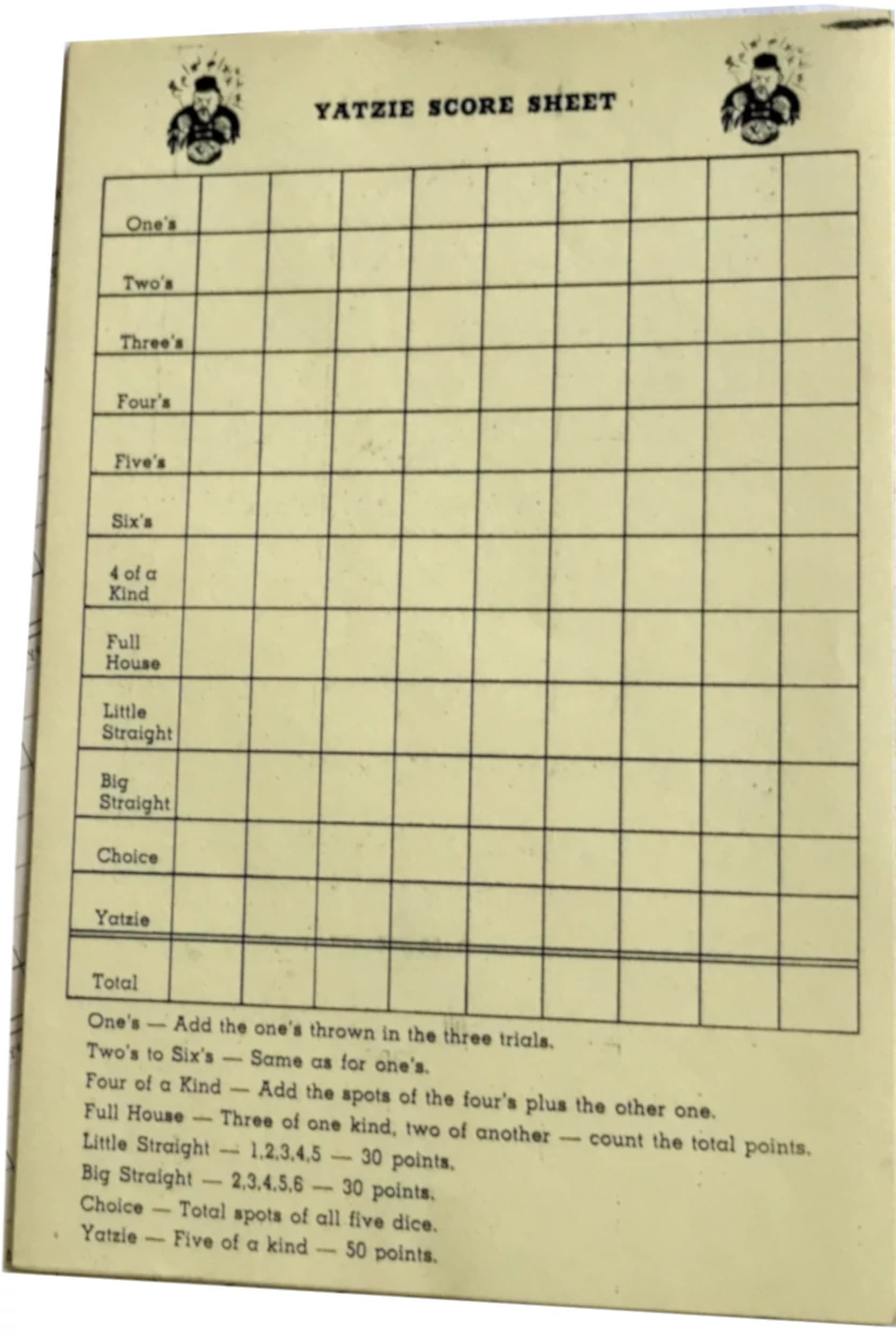 1943 Yatzie Scorecard