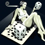 A woman playing Yahtzee, art deco style