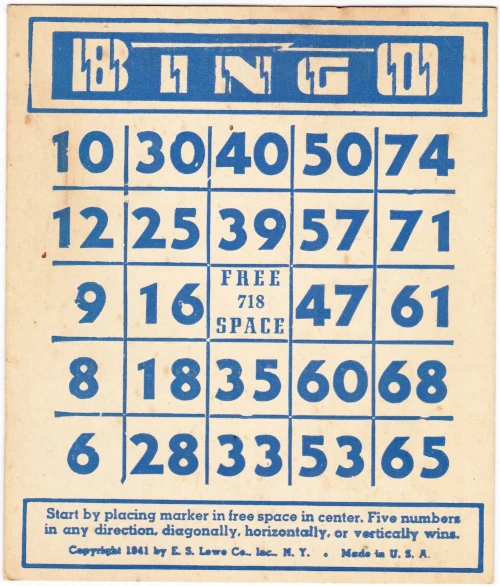 A 1941 Bingo card