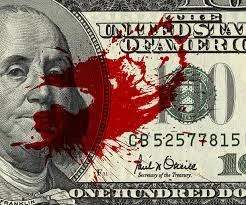 $100 dollar bill splattered in blood