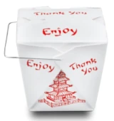 A classic Chinese take-out container with a chop suey font