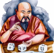 A Chinese Yahtzee mystic using dice to tell the future
