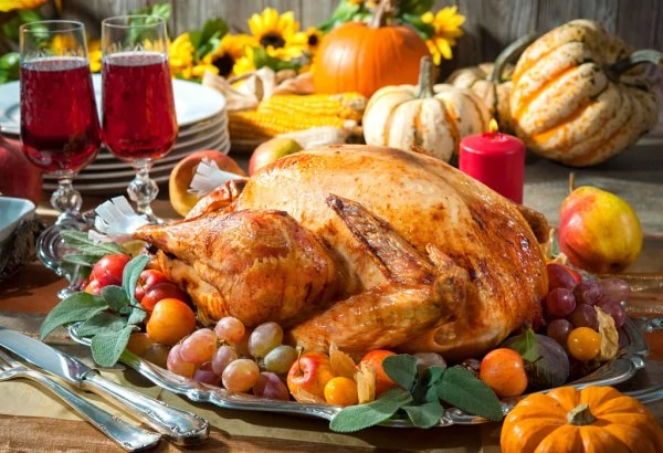 A Thanksgiving turkey dinner