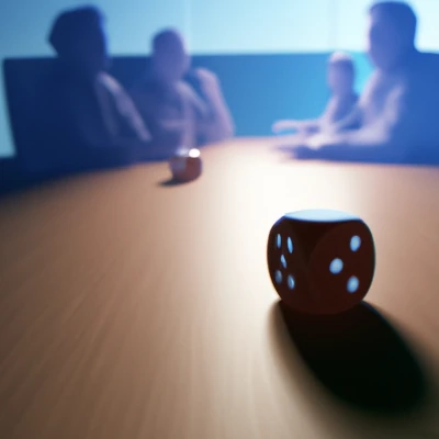 A corporate boardroom with Yahtzee dice on the table