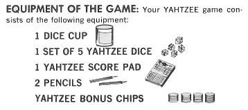 The Yahzee Equipment section of the 1967 official scorecard
