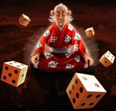 A meditating Yahtzee guru with floating dice
