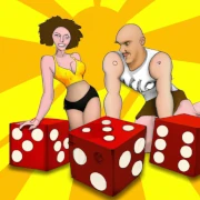 A couple playing with oversized red dice