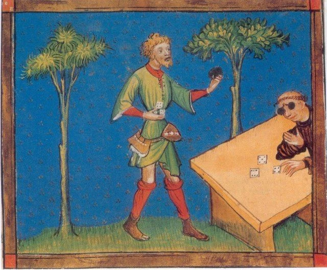 A painting of 14th century monks playing Yahtzee