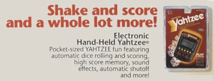 Handheld Yahtzee advertisment