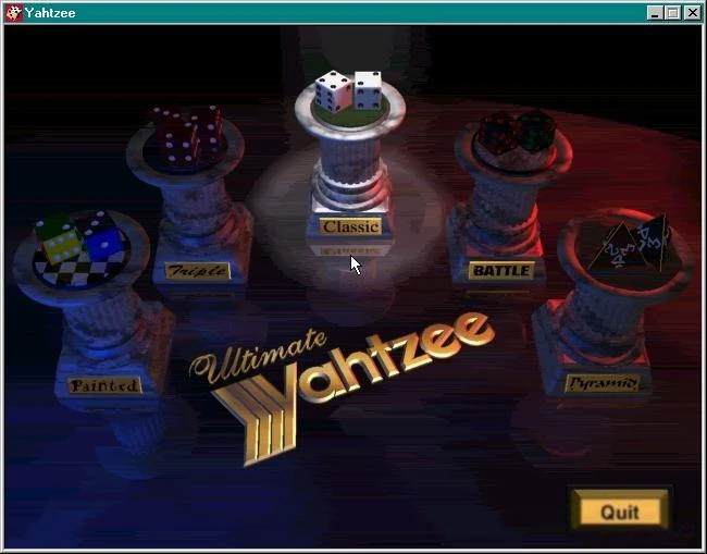 Screenshot from a 1996 Ultimate Yahtzee video game package for Microsoft Windows.