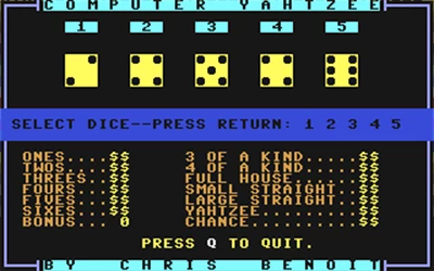 Screenshot from a 1986 Yahtzee video game