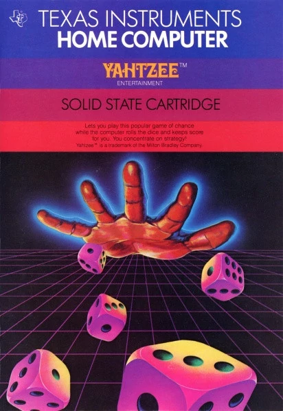 Front cover of a 1979 Yahtzee video game for Texas Instruments TI-99/4 personal computer