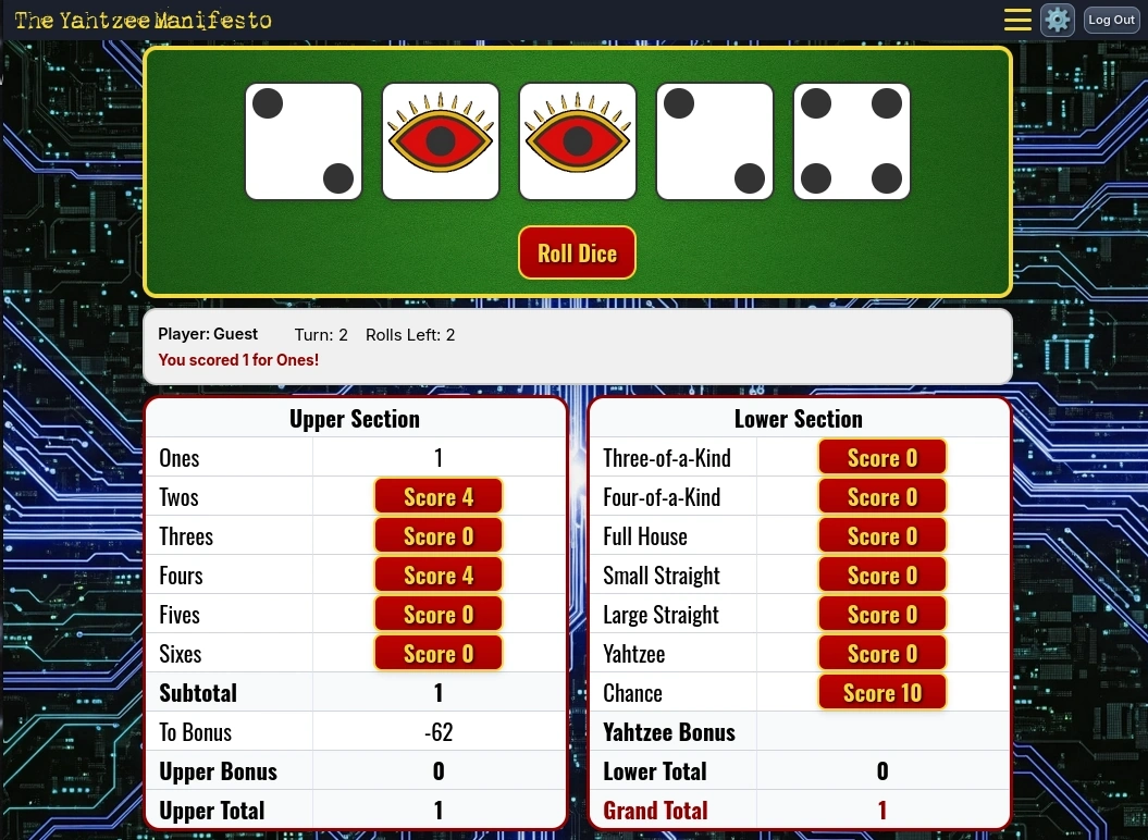 Play Yahtzee Online - Cyber Theme