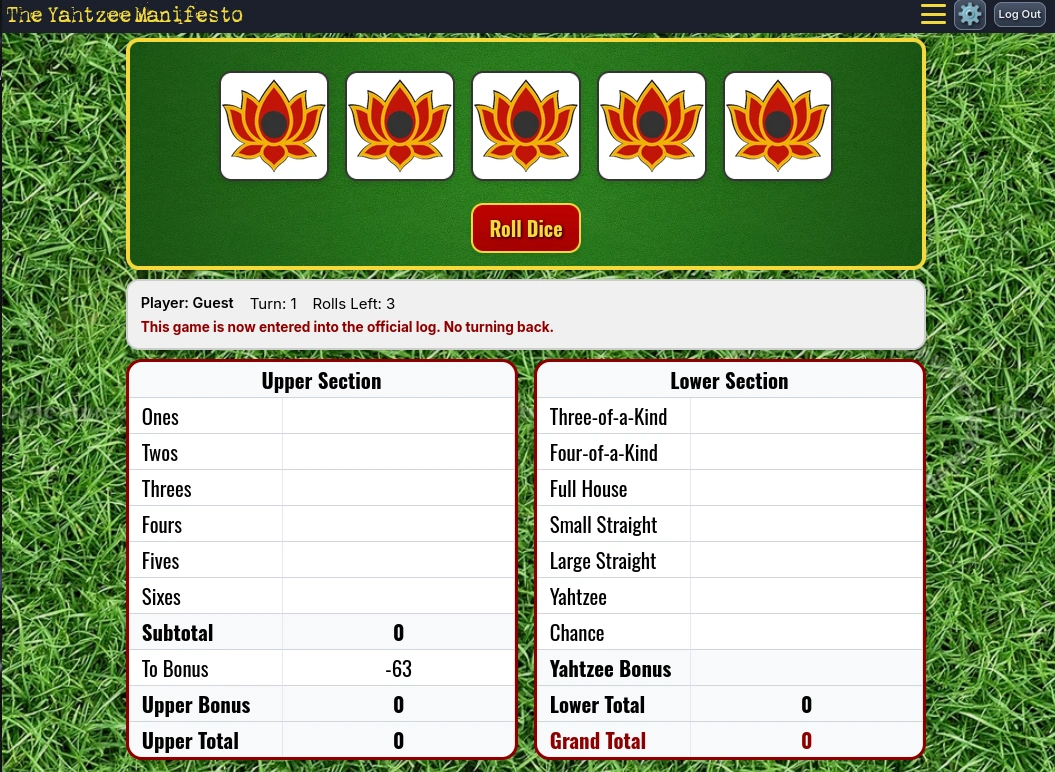 Play Yahtzee Online - Lawn Theme