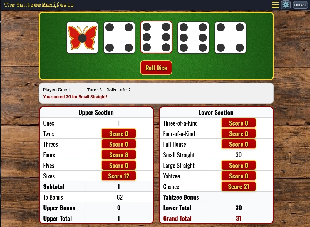 Play Yahtzee Online - Oak Theme