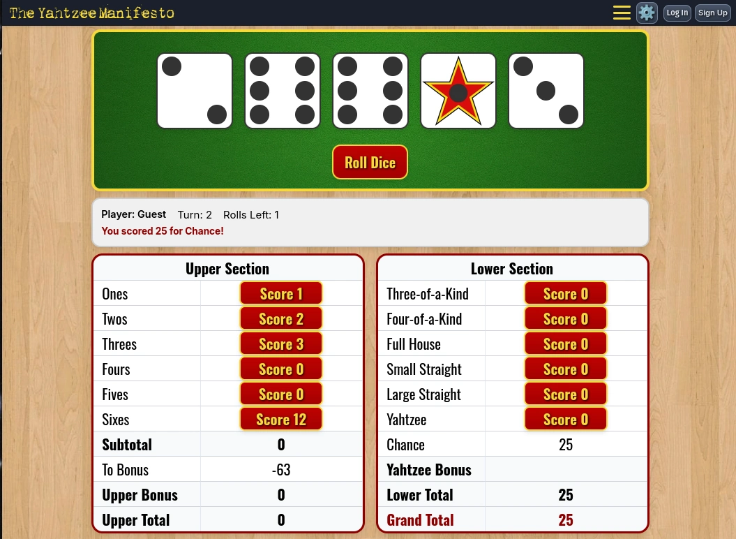 Play Yahtzee Online - Original Theme