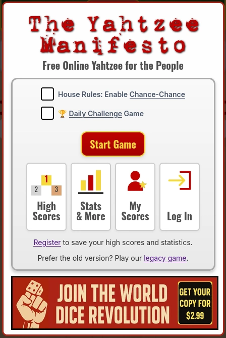 Starting a new Yahtzee game online