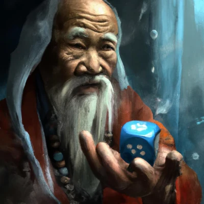 A Yahtzee wise man spreading his dice knowledge