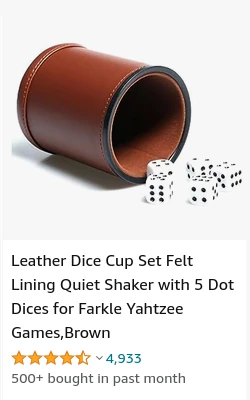 Leather Dice Cup and Dice - Yahtzee Game
