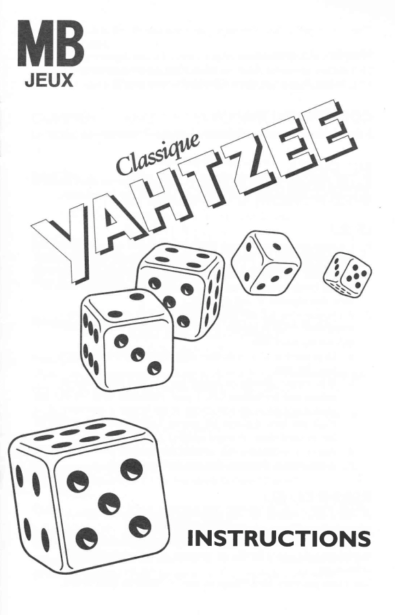 Yahtzee Instructions en Français, ©1994 Hasbro