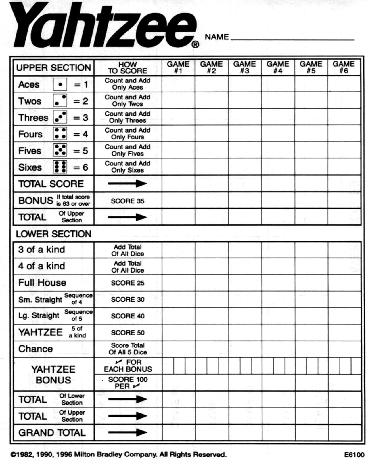 YAHTZEE SCORE CARDS 50 DOUBLE SIDED SHEETS - A6 SIZE 100 SIDES 