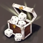 A Yahtzee treasure chest filled with dice