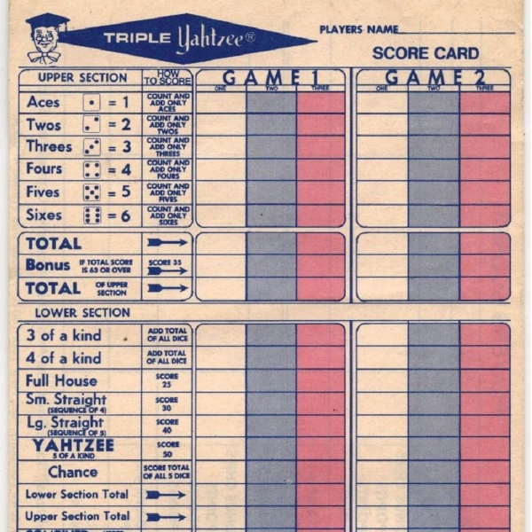 Yahtzee Score Cards